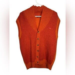 Louis Castel Golf Preppy Wool Blend Sweater Vest Size 110-XXL Orange Red Striped